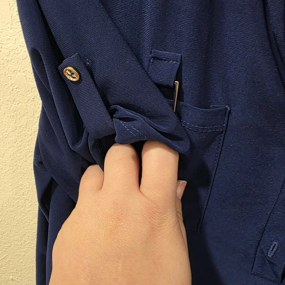 PerSeption Concepts Navy Blue Womens XL Short Sleeve BLOUSE - Picture 6 of 8